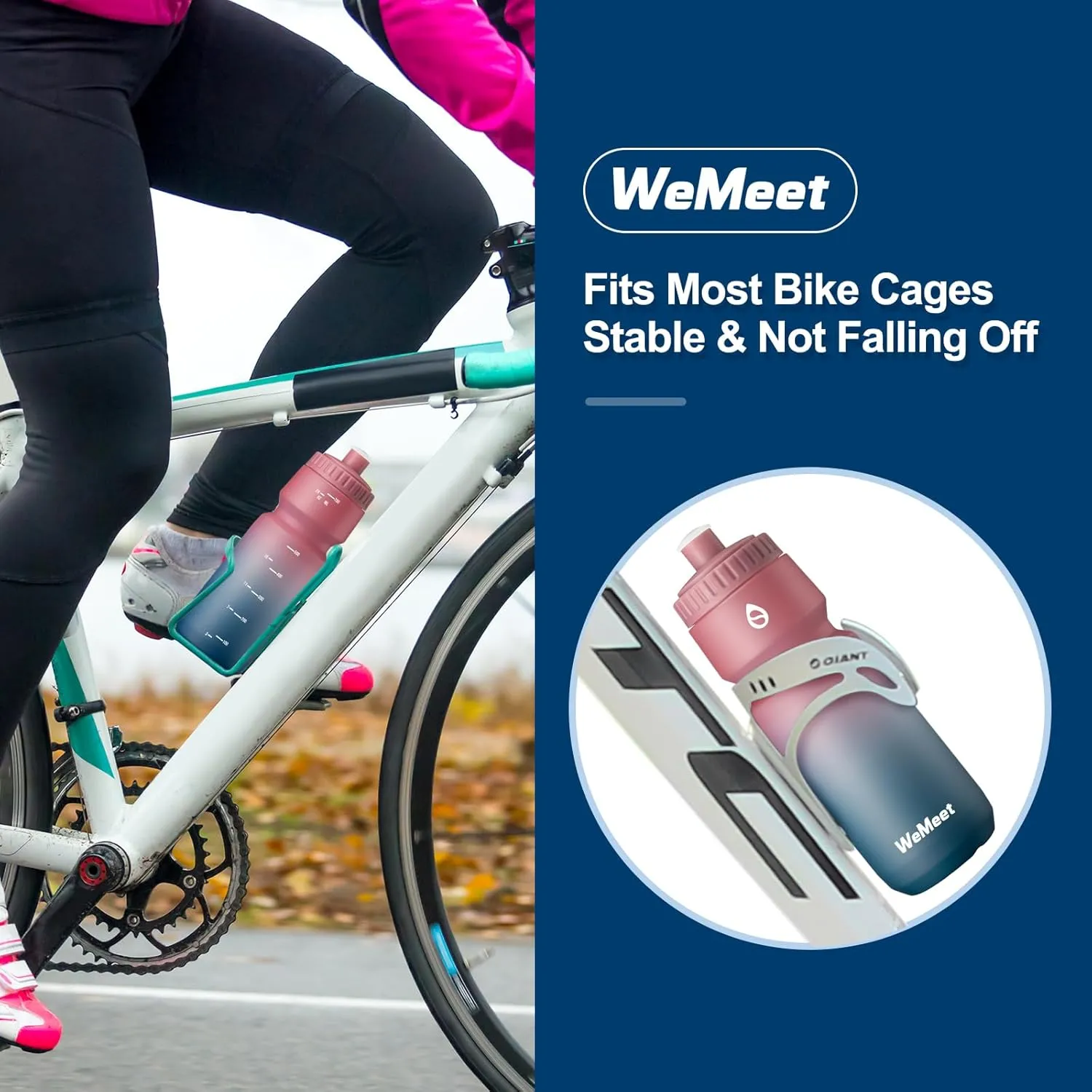 Sport Squeeze Water Bottle with Capacity Scale, 32oz Bike Water Bottle with Bite Valve, for Cycling, Running, Fitness (Black & Red Blue, 2-Pack)