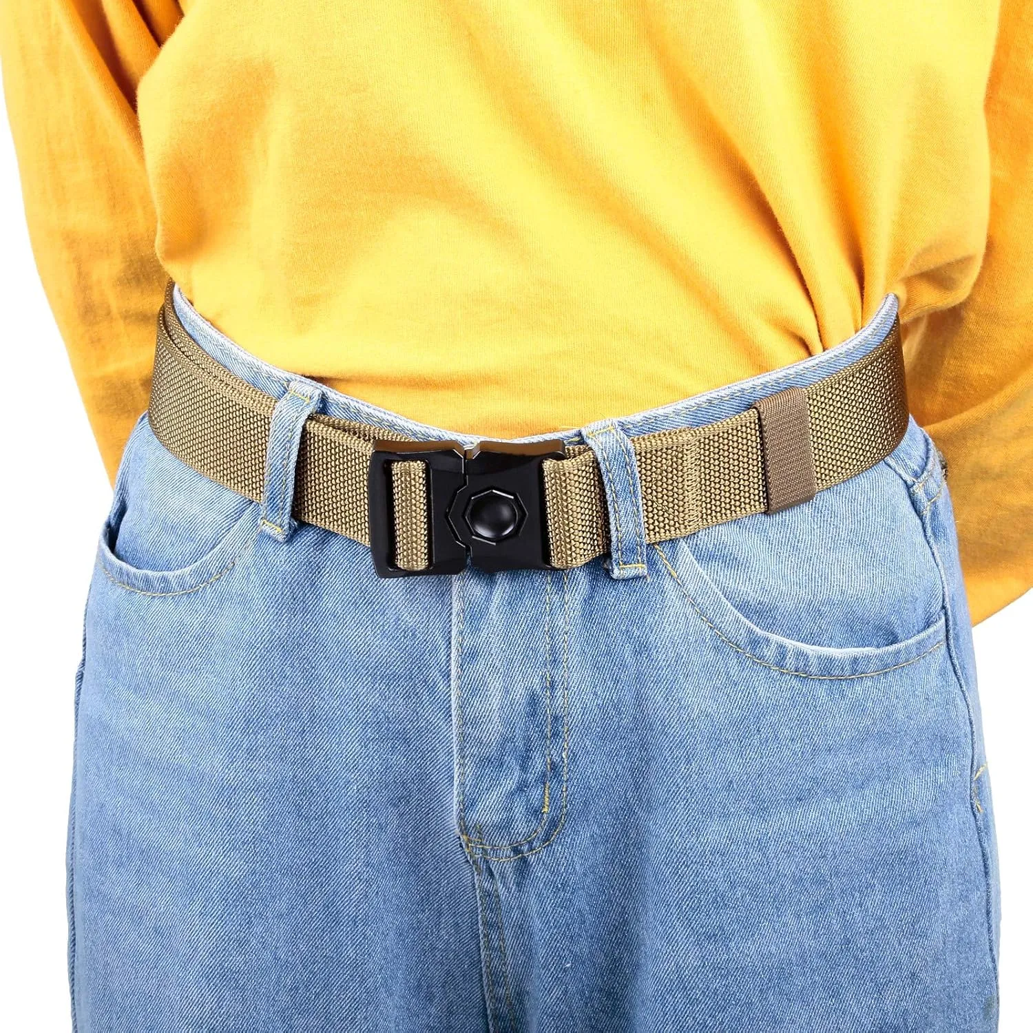 Sportmusies Tactical Belt for Men Nylon Webbing Belt with Heavy-Duty Quick-Release Buckle