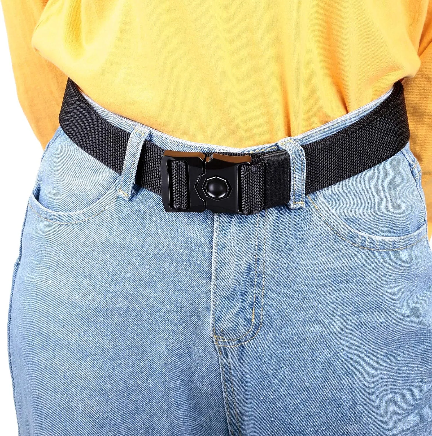 Sportmusies Tactical Belt for Men Nylon Webbing Belt with Heavy-Duty Quick-Release Buckle