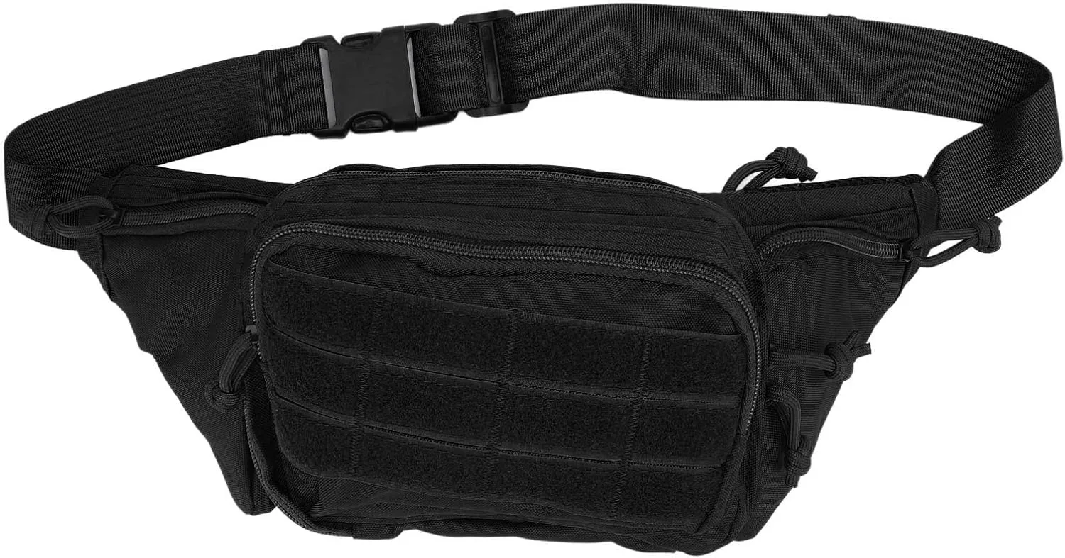 Sports Waist Bag Adjustable Breathable Nylon Chest Belt Bag Running Hiking (Black)