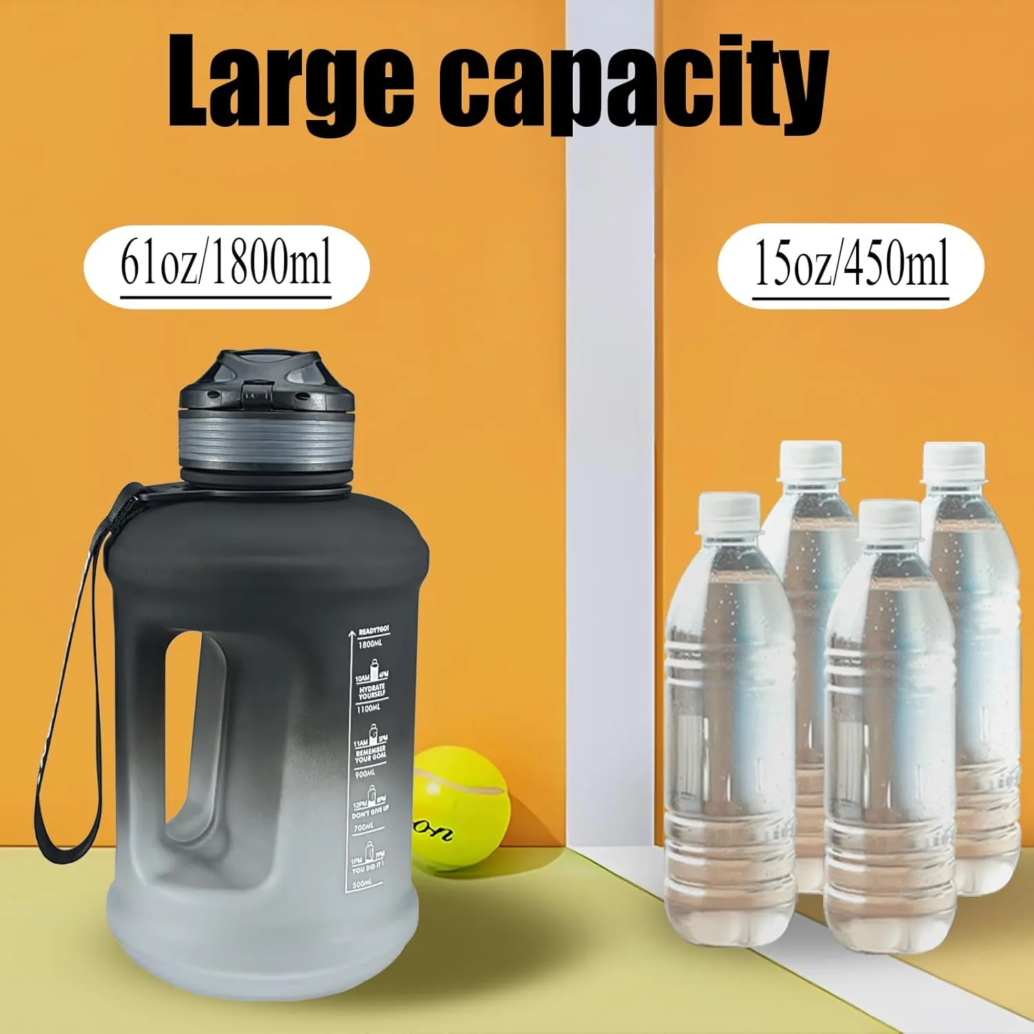 Sports Water Bottle, 63 Oz/1800mL, Leak Proof BPA Free Travel Outdoor For Men Women (Gradient_Black)