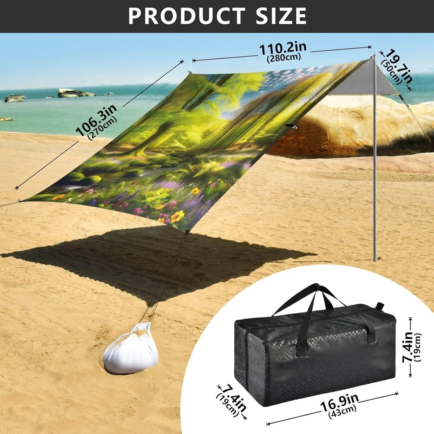 Spring Forest Canopy Beach Tent Outdoor Patio Sun Shade Print Travel Camping Sun Shelter 9.2 × 10.5 FT Shelters with Sandbags Anchor
