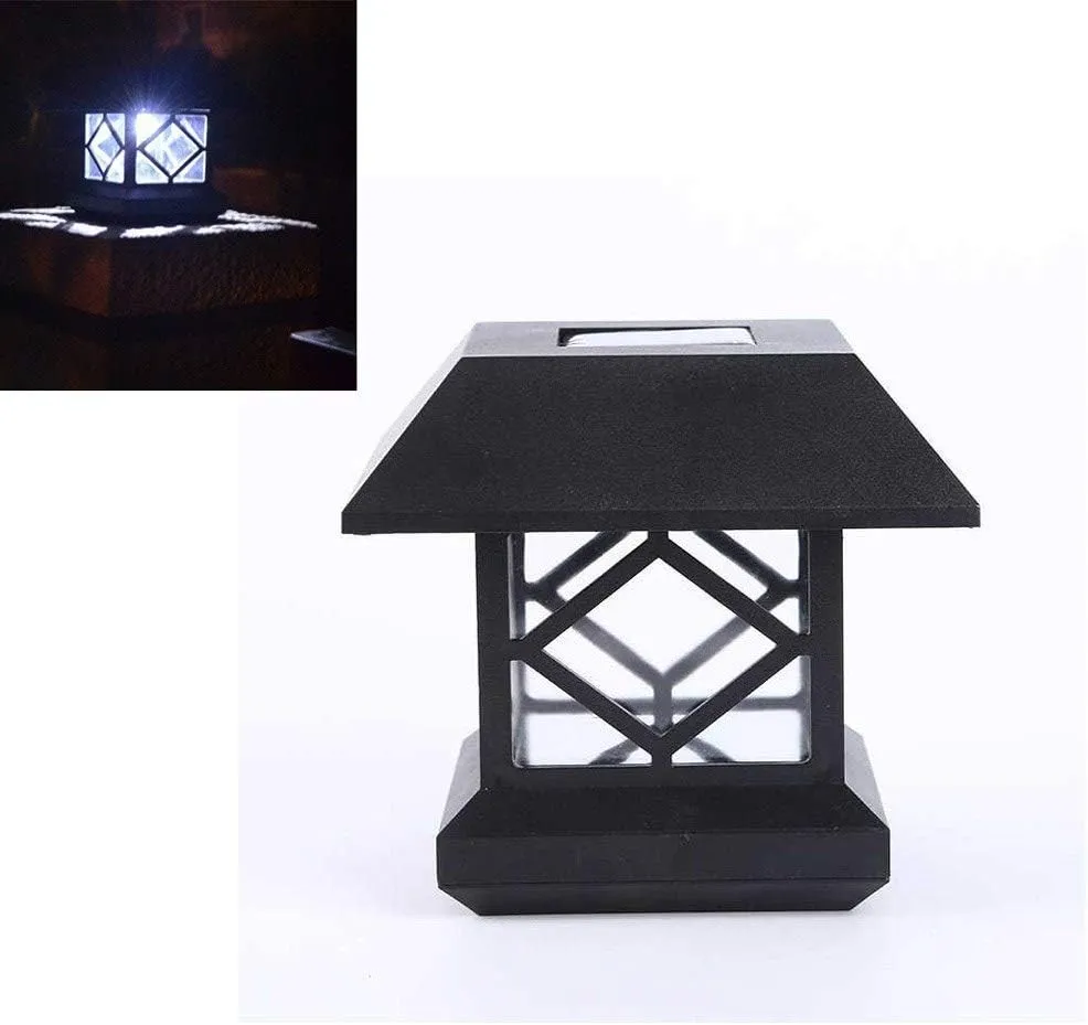 Square Black Waterproof Outdoor LED Solar Lights Fence Wall Gate Street Floor Lantern Garden Courtyard Yard Park Landscape Decorative Lamps Column Post Light