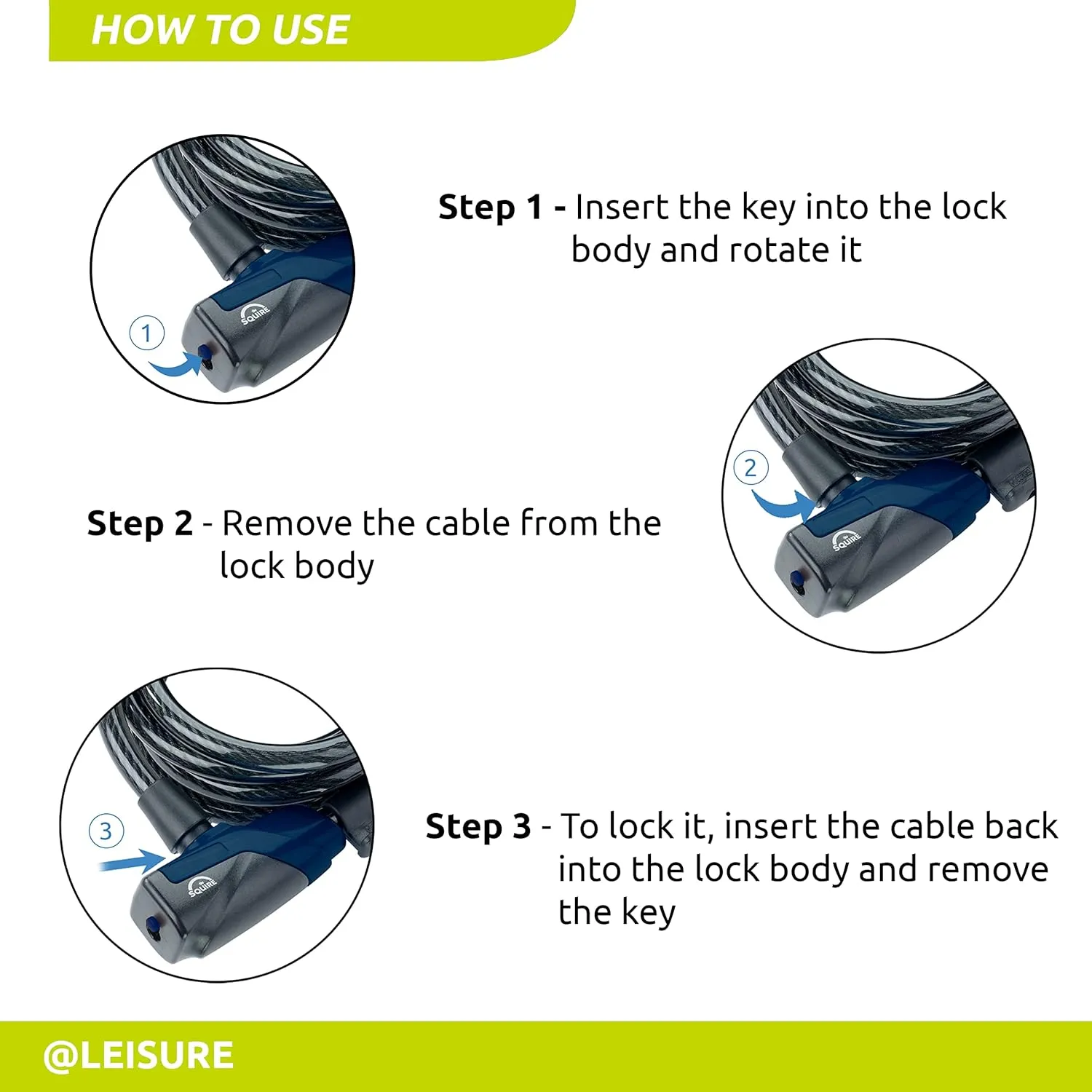 Squire Locks Heavy Duty Bikelock (Kilda 10/1800) - Tough Drive Cylinder Cable Lock - Weatherproof Armoured Steel Bike Lock with Key - Flexible, Tamper Proof Cable Lock for All Purpose Use (1800 mm)