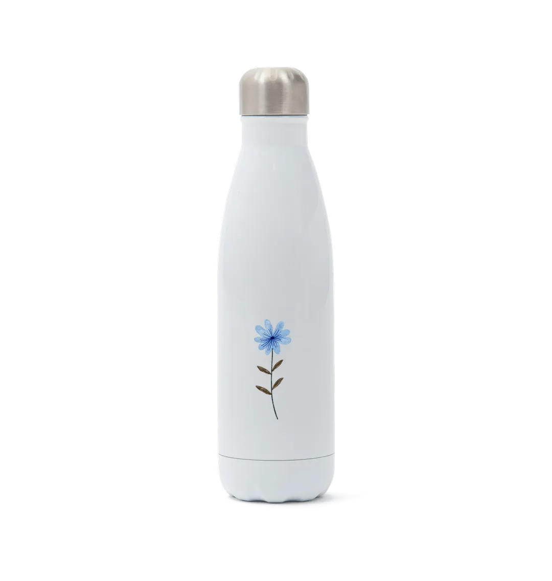 Stainless Steel Blue Flower Water Bottle