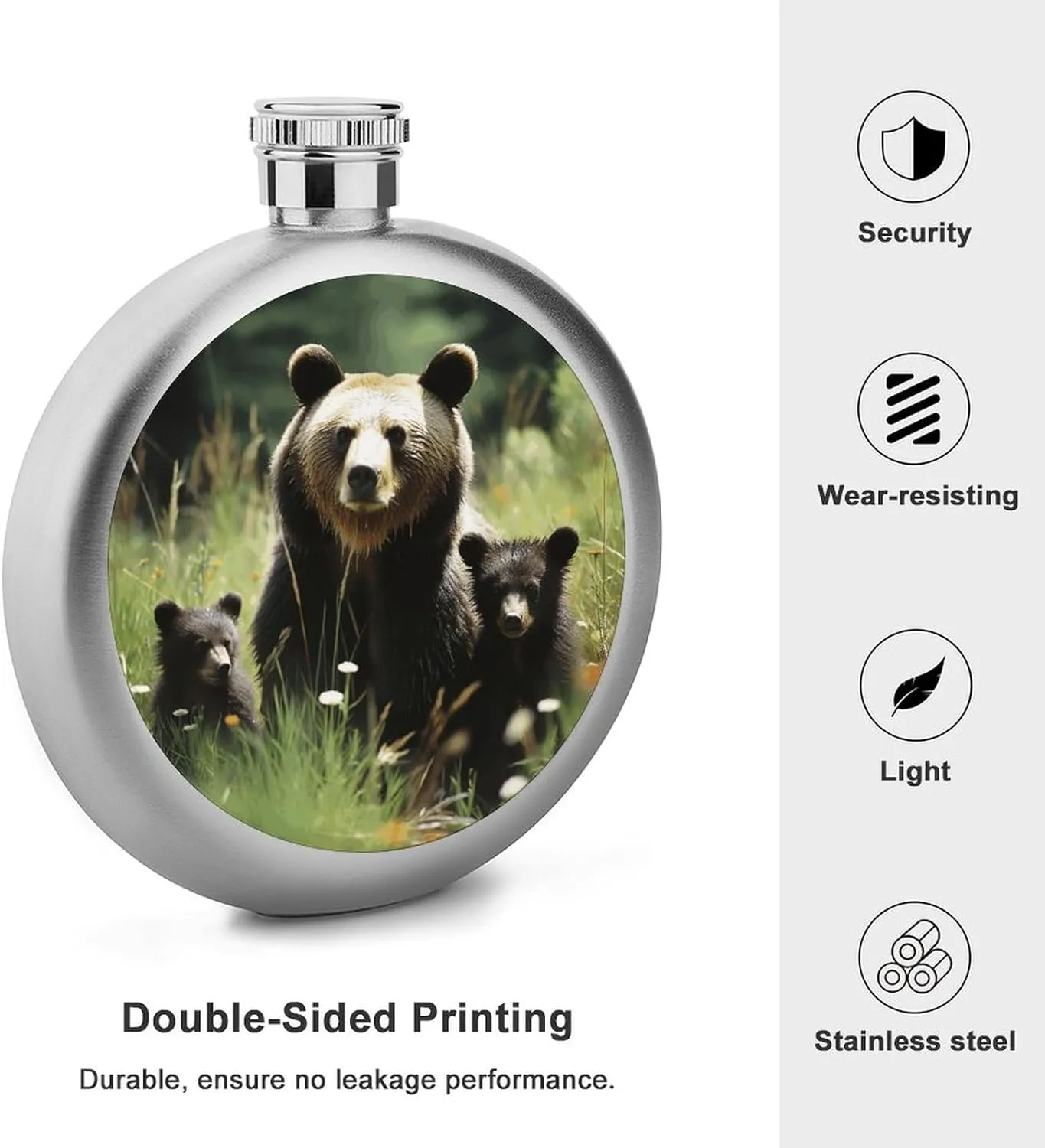 Stainless Steel Flasks for Liquor for Men Women,Mama Bear Print Round Small Hip Liquor Flask,Portable Cute Funny Wine Whiskey Flask for Gift Camping Outdoor Activitie Wedding Party,5oz