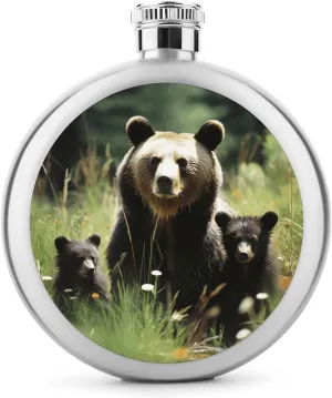 Stainless Steel Flasks for Liquor for Men Women,Mama Bear Print Round Small Hip Liquor Flask,Portable Cute Funny Wine Whiskey Flask for Gift Camping Outdoor Activitie Wedding Party,5oz