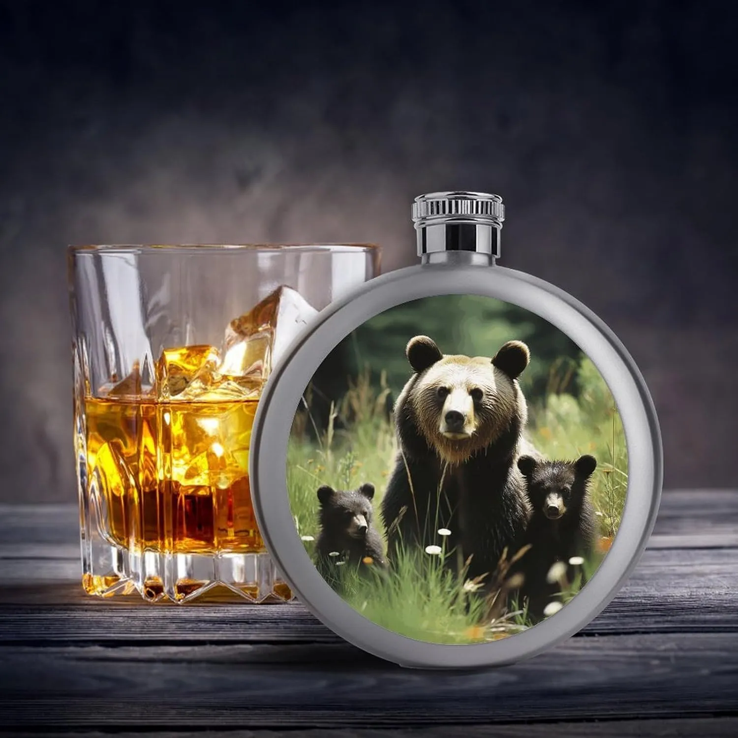 Stainless Steel Flasks for Liquor for Men Women,Mama Bear Print Round Small Hip Liquor Flask,Portable Cute Funny Wine Whiskey Flask for Gift Camping Outdoor Activitie Wedding Party,5oz