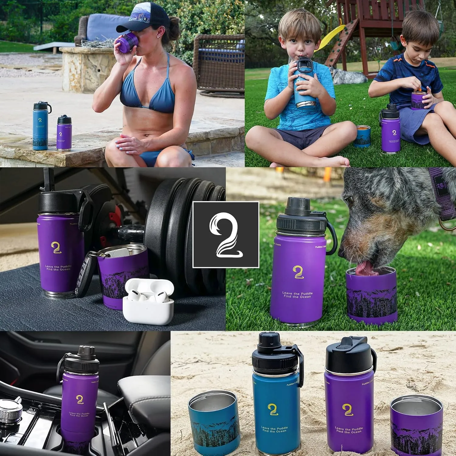 Stainless Steel Water Bottles, Coldest Water Bottle, Stackable Snack Containers for Kids, Insulated Water Bottle, Water Bottle with Snack Compartment, Sip N Seek (Purple)