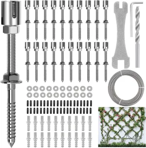 Stainless Steel Wire Trellis Kit for Climbing Plants - 20 Sets T316 Garden Support System with 98Ft Cable, Outdoor Wall Mount Plant Training Wire (WT001)