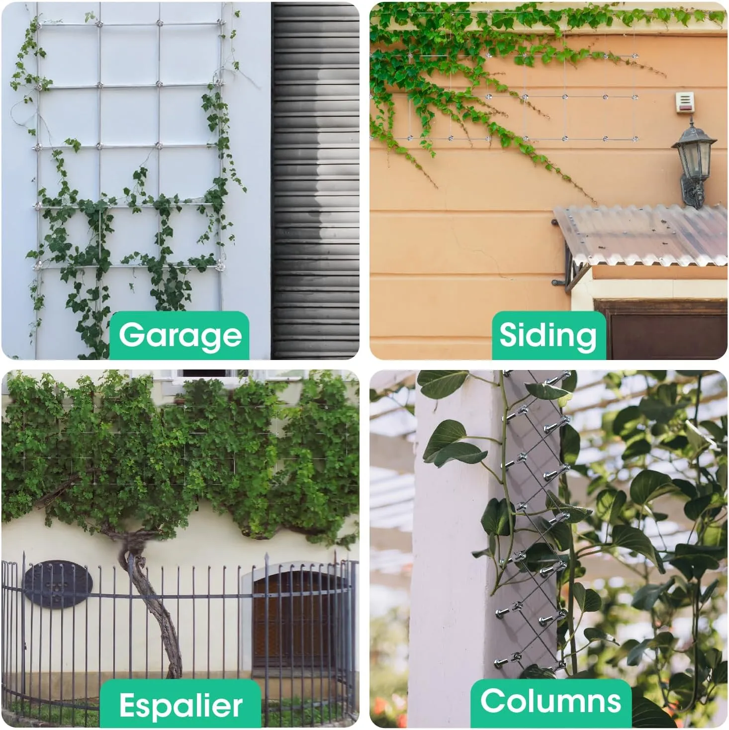 Stainless Steel Wire Trellis Kit for Climbing Plants - 20 Sets T316 Garden Support System with 98Ft Cable, Outdoor Wall Mount Plant Training Wire (WT001)