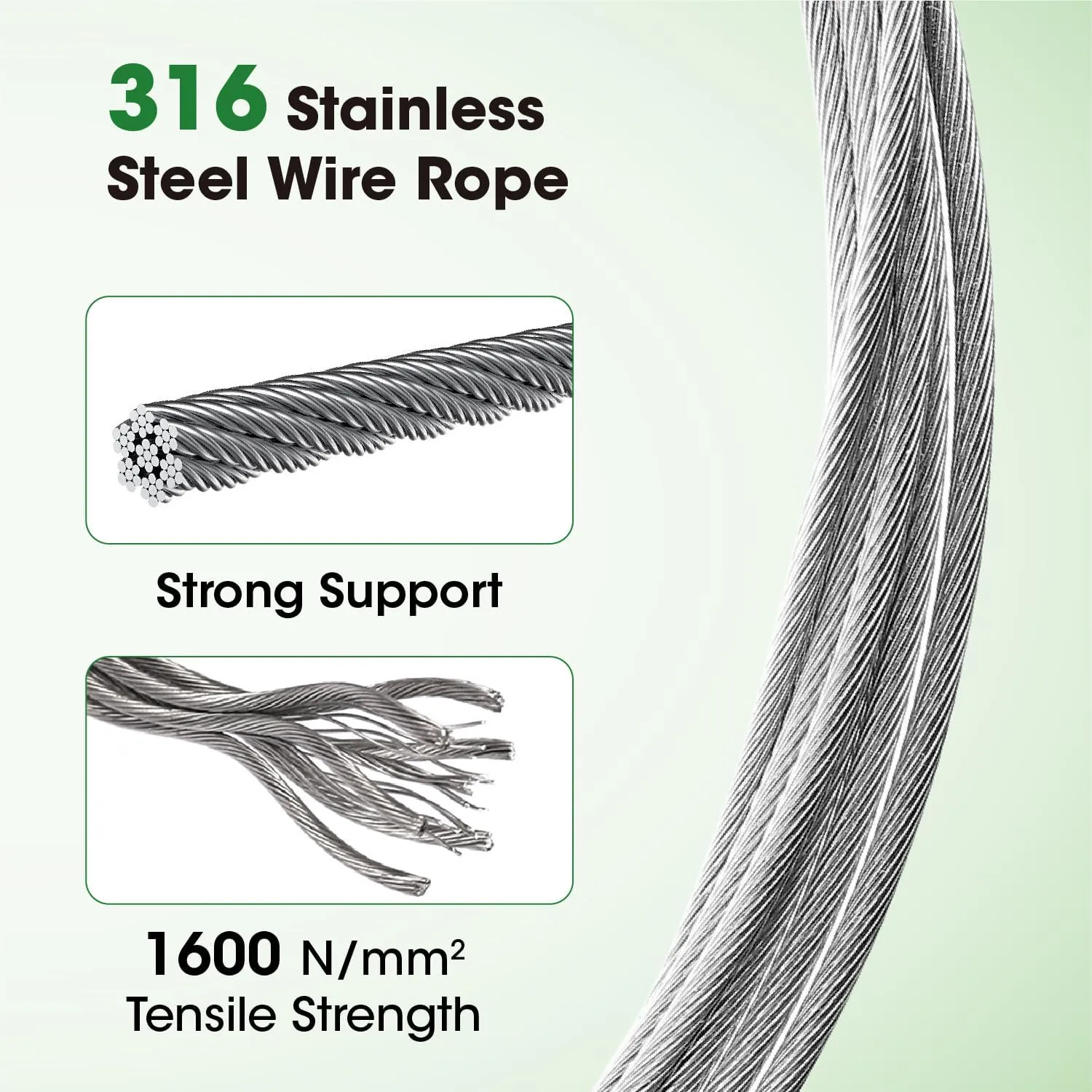 Stainless Steel Wire Trellis Kit for Climbing Plants - 20 Sets T316 Garden Support System with 98Ft Cable, Outdoor Wall Mount Plant Training Wire (WT001)