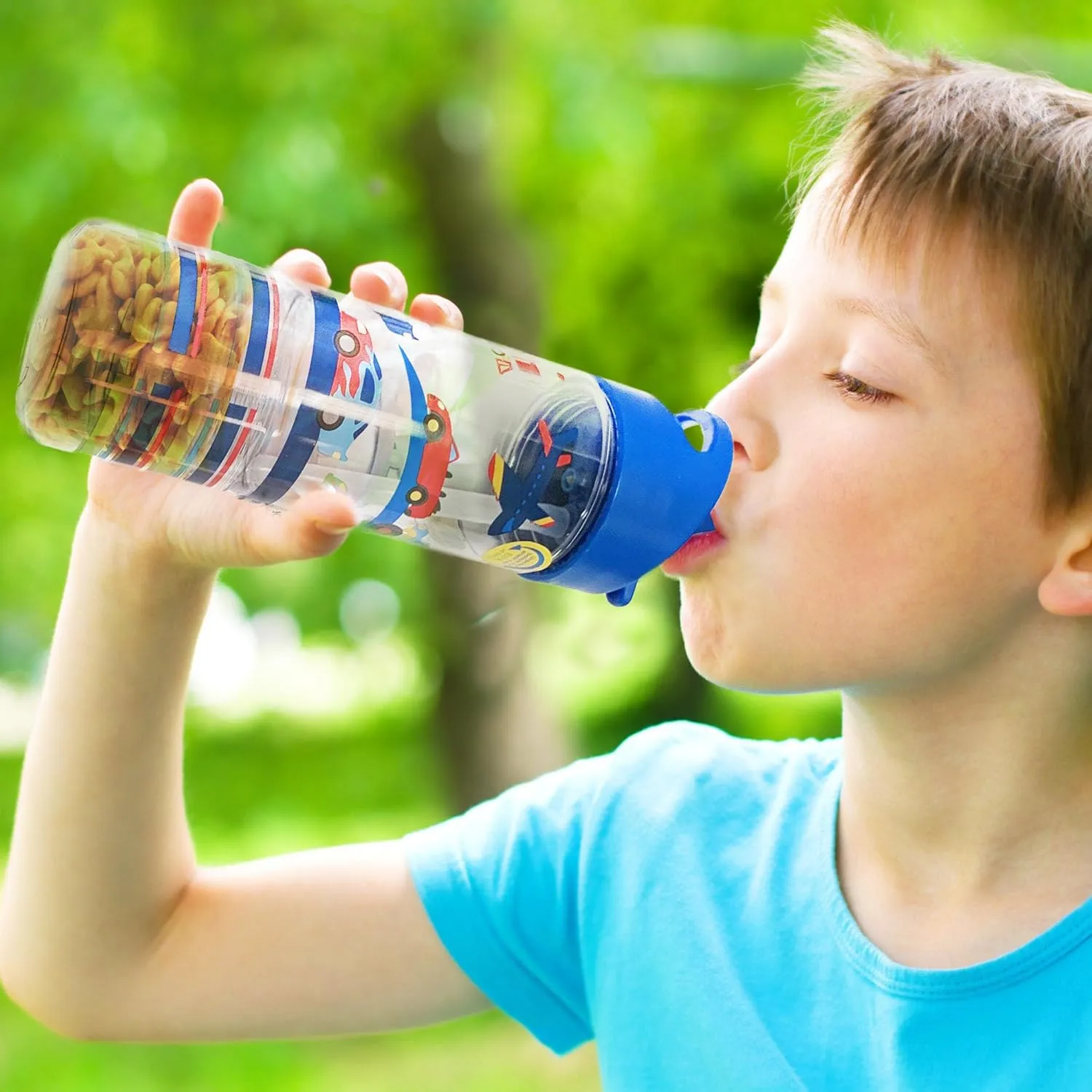 Stephen Joseph, Kids Sip and Snack Water Bottle, 12 oz Tritan BPA Free, Drink and Snack Water Bottle for Girls & Boys, Back to School Water Bottle, Blue Dino