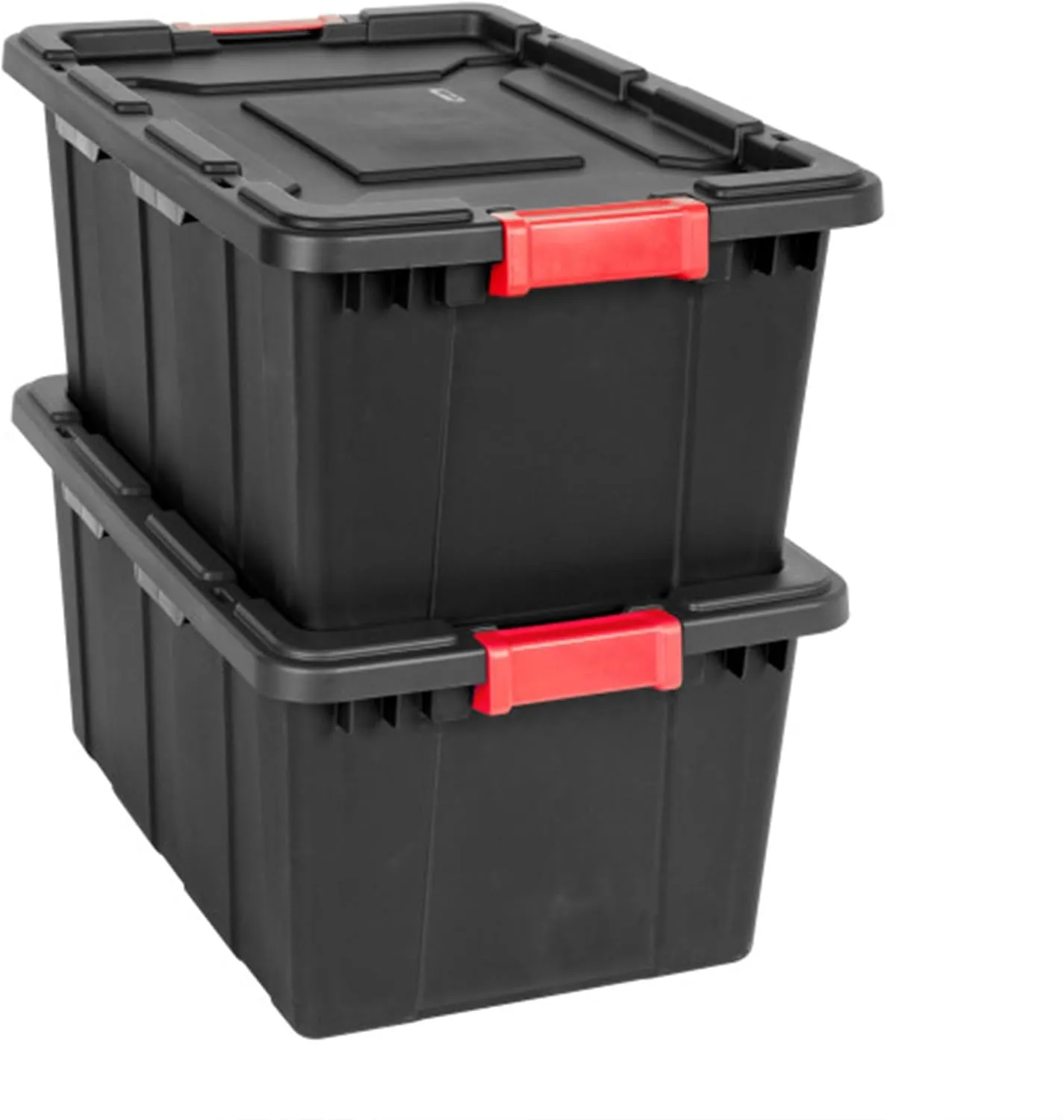 Sterilite 12-Pack Industrial Tote, Heavy-Duty Plastic Garage Storage Bins with Latching Lid, Black, 15 Gallon