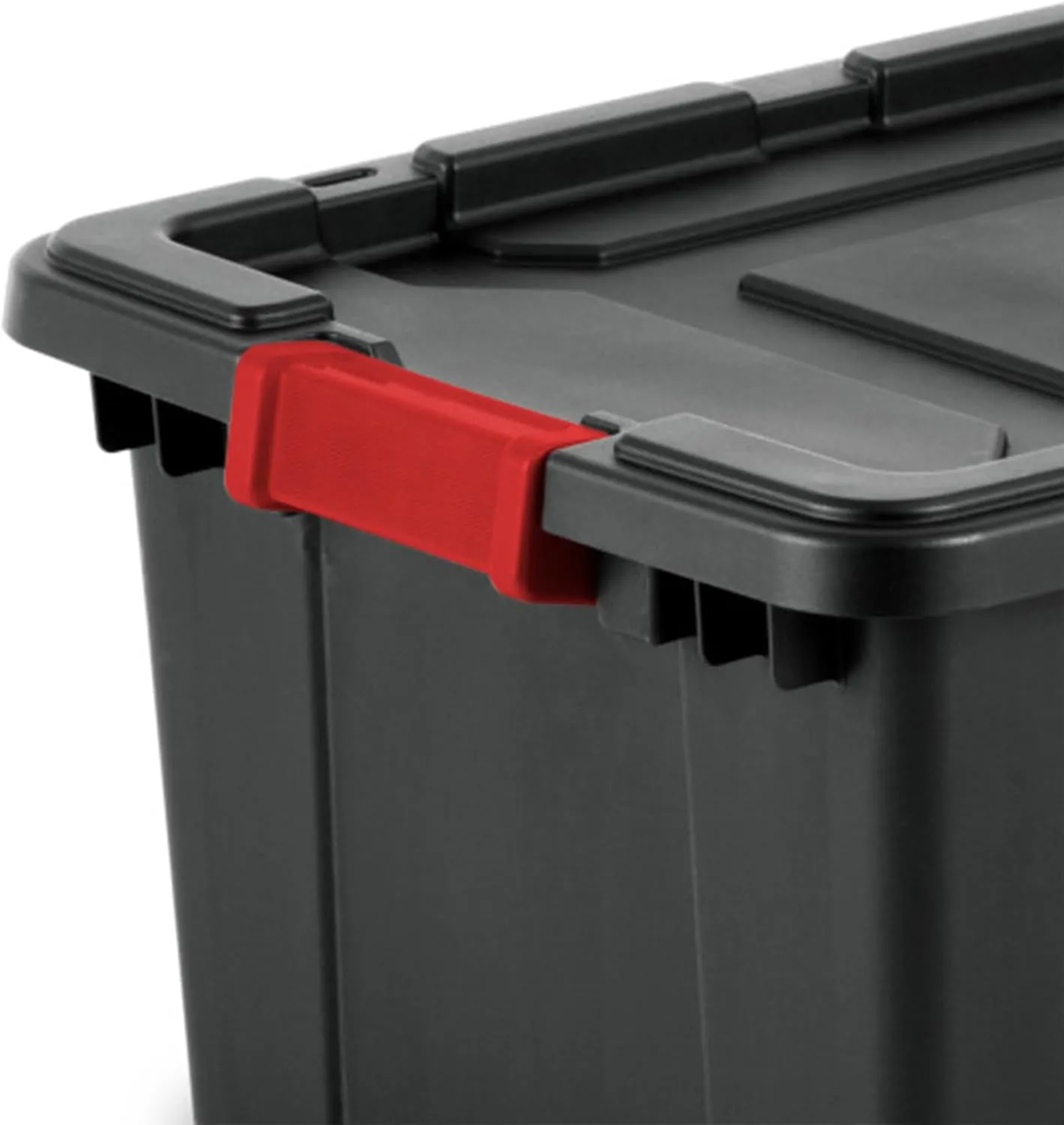 Sterilite 12-Pack Industrial Tote, Heavy-Duty Plastic Garage Storage Bins with Latching Lid, Black, 15 Gallon