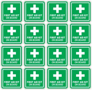 Stickers Decals Decorative 16 Pack ~ First Aid Kit on Board Vinyl Stickers Decals 2-inch Square Green