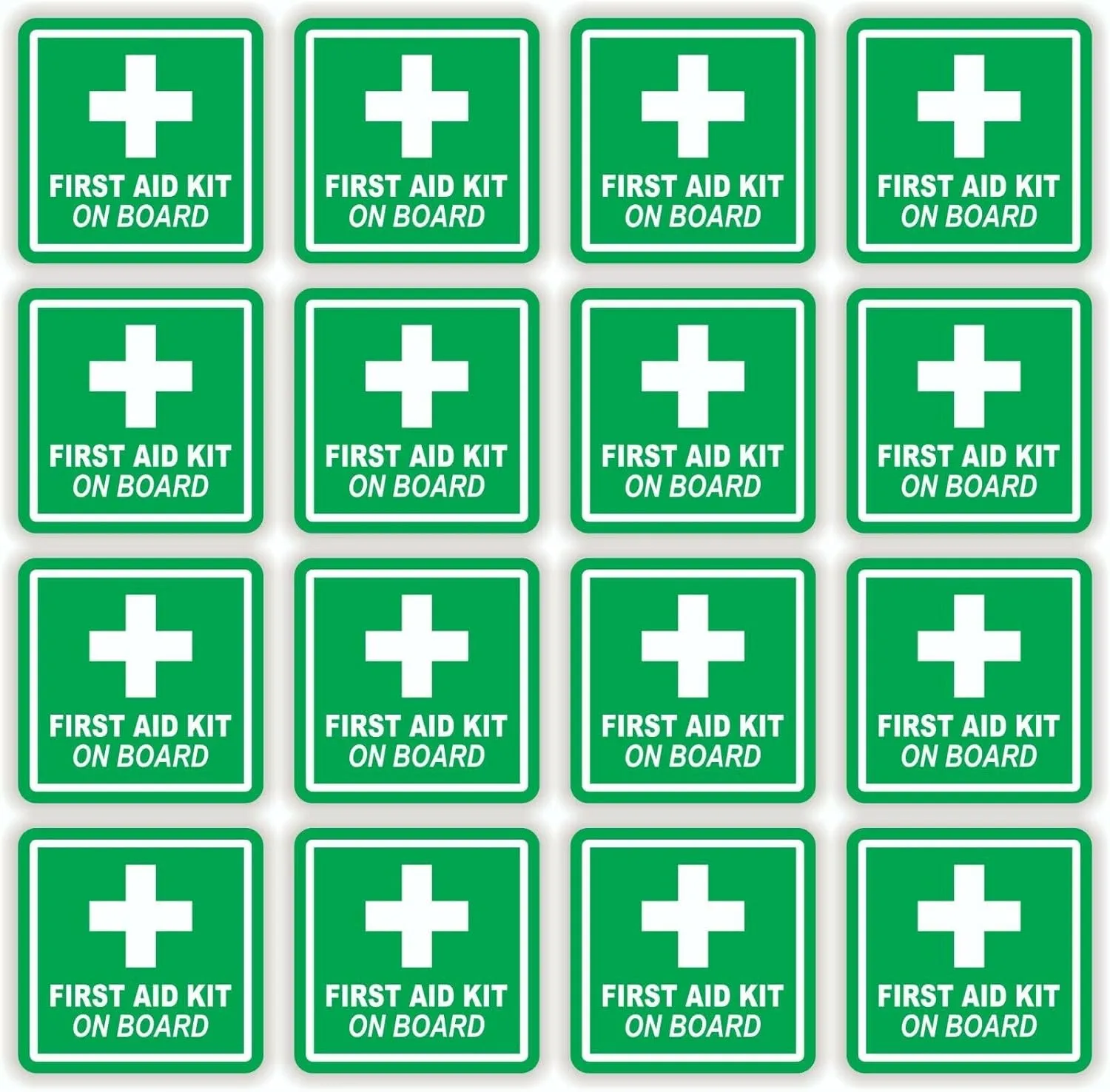 Stickers Decals Decorative 16 Pack ~ First Aid Kit on Board Vinyl Stickers Decals 2-inch Square Green