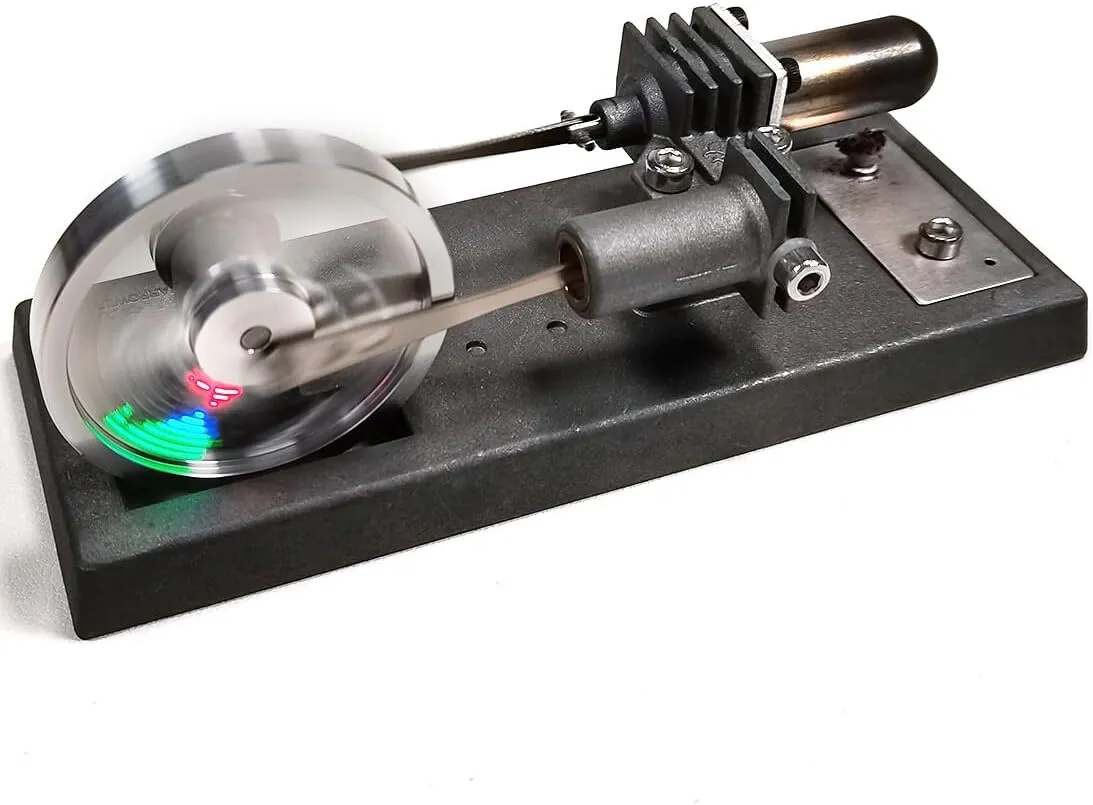 Stirling Engine Model Kits, DIY γ-Type Alcohol-Powered Stirling Engine with LED Flywheel for Physical Science Experiment Display
