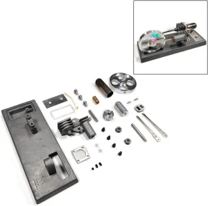 Stirling Engine Model Kits, DIY γ-Type Alcohol-Powered Stirling Engine with LED Flywheel for Physical Science Experiment Display