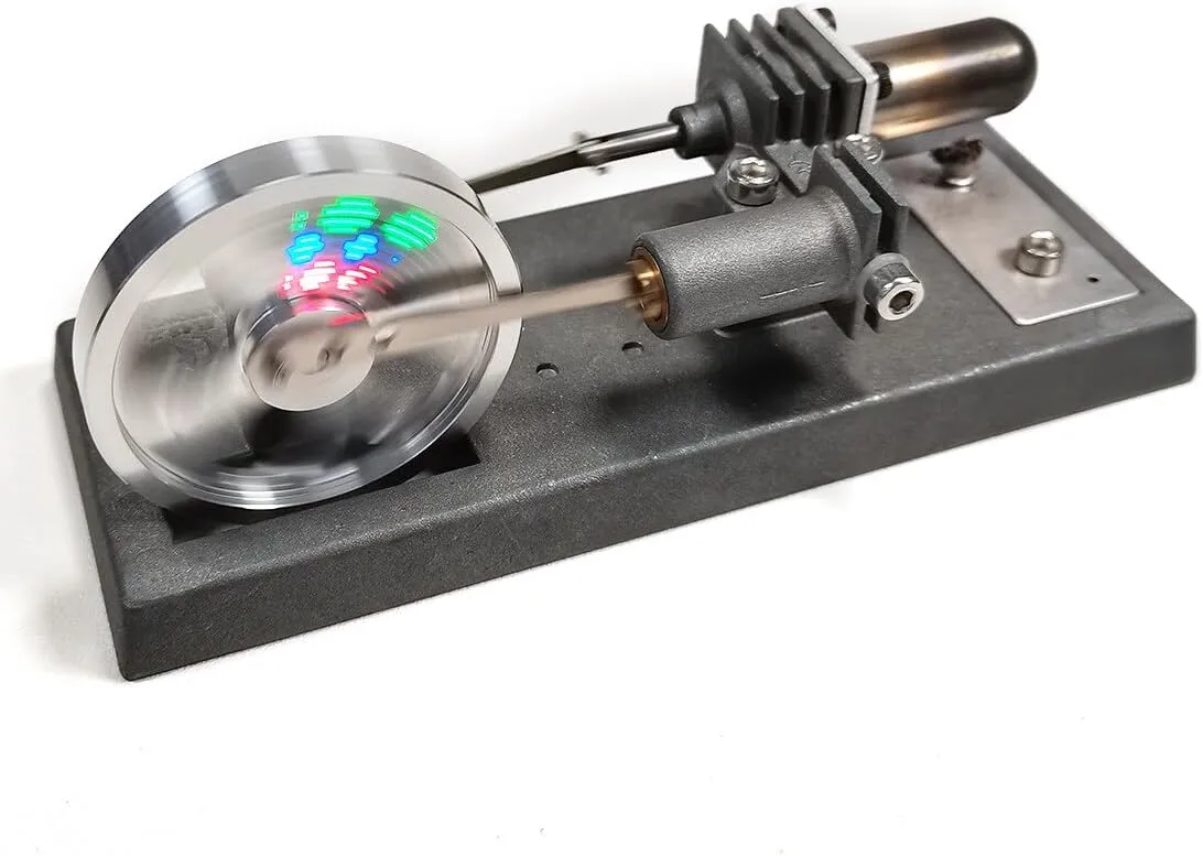 Stirling Engine Model Kits, DIY γ-Type Alcohol-Powered Stirling Engine with LED Flywheel for Physical Science Experiment Display