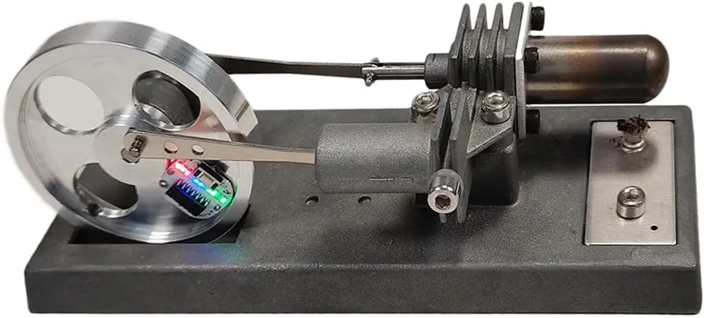Stirling Engine Model Kits, DIY γ-Type Alcohol-Powered Stirling Engine with LED Flywheel for Physical Science Experiment Display