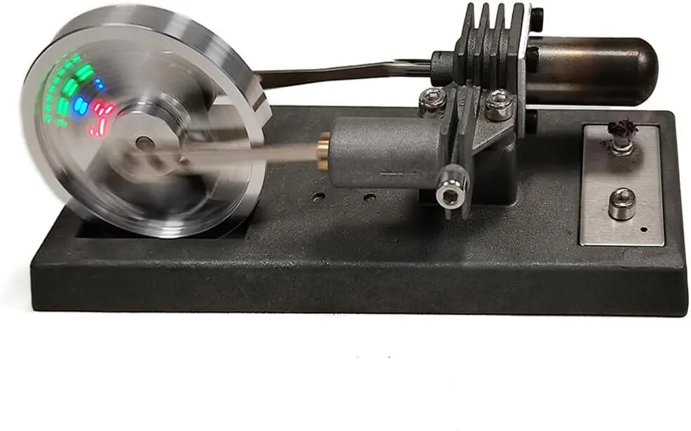 Stirling Engine Model Kits, DIY γ-Type Alcohol-Powered Stirling Engine with LED Flywheel for Physical Science Experiment Display