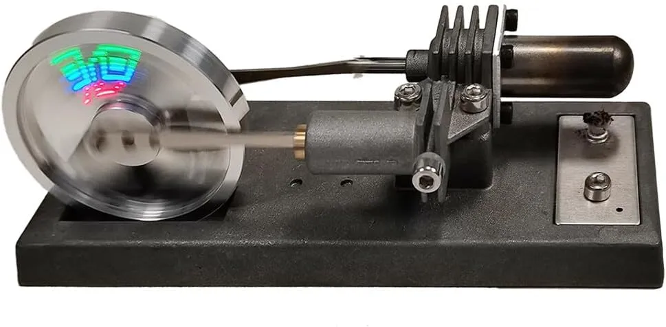 Stirling Engine Model Kits, DIY γ-Type Alcohol-Powered Stirling Engine with LED Flywheel for Physical Science Experiment Display