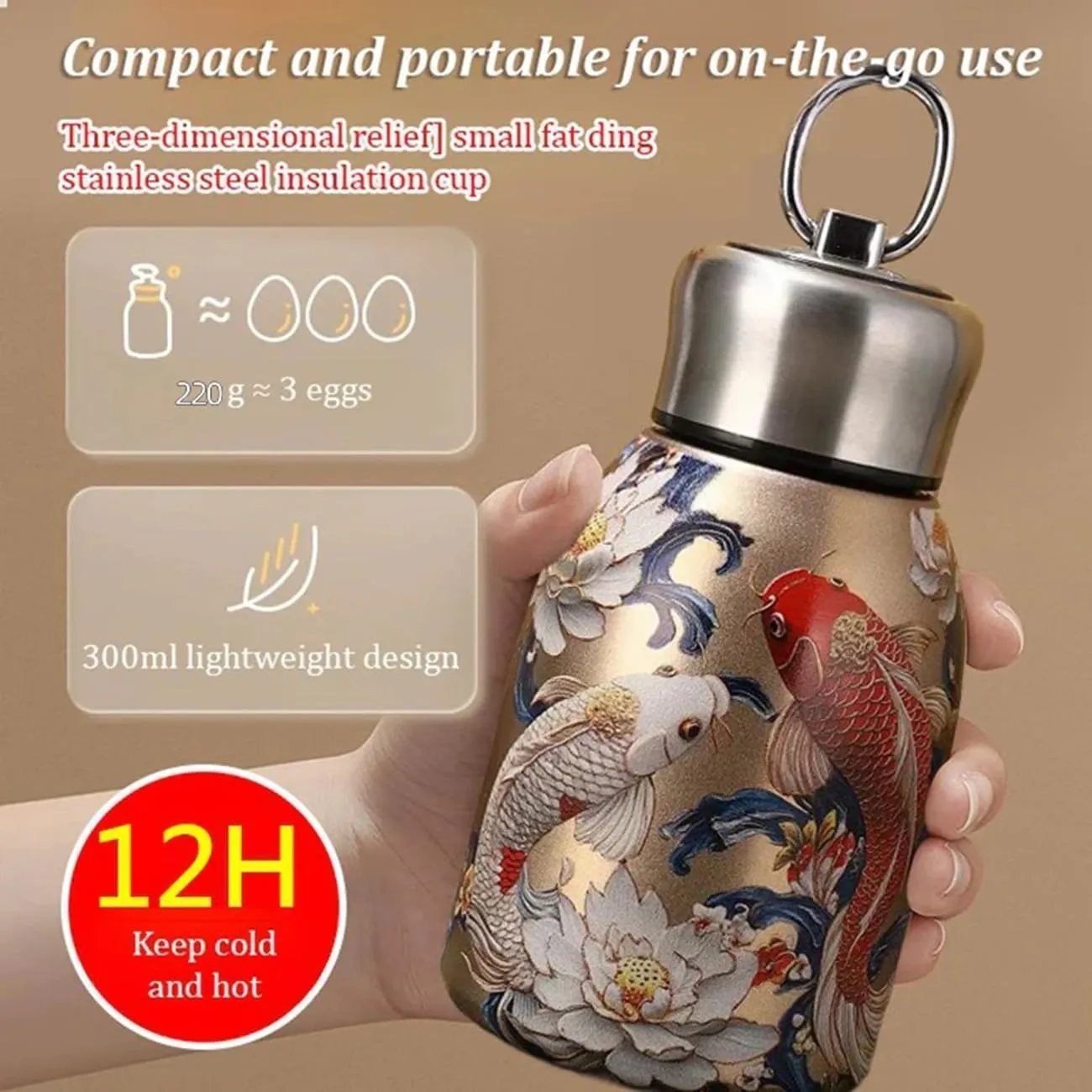 Stylish & Portable Insulated Water Bottle, Keep Drinks Hot or Cold, Leakproof Slim Stainless Steel Water Bottle, Hot Cold 24h, One-Hand Carry for Gym, Hiking, Office (Q)