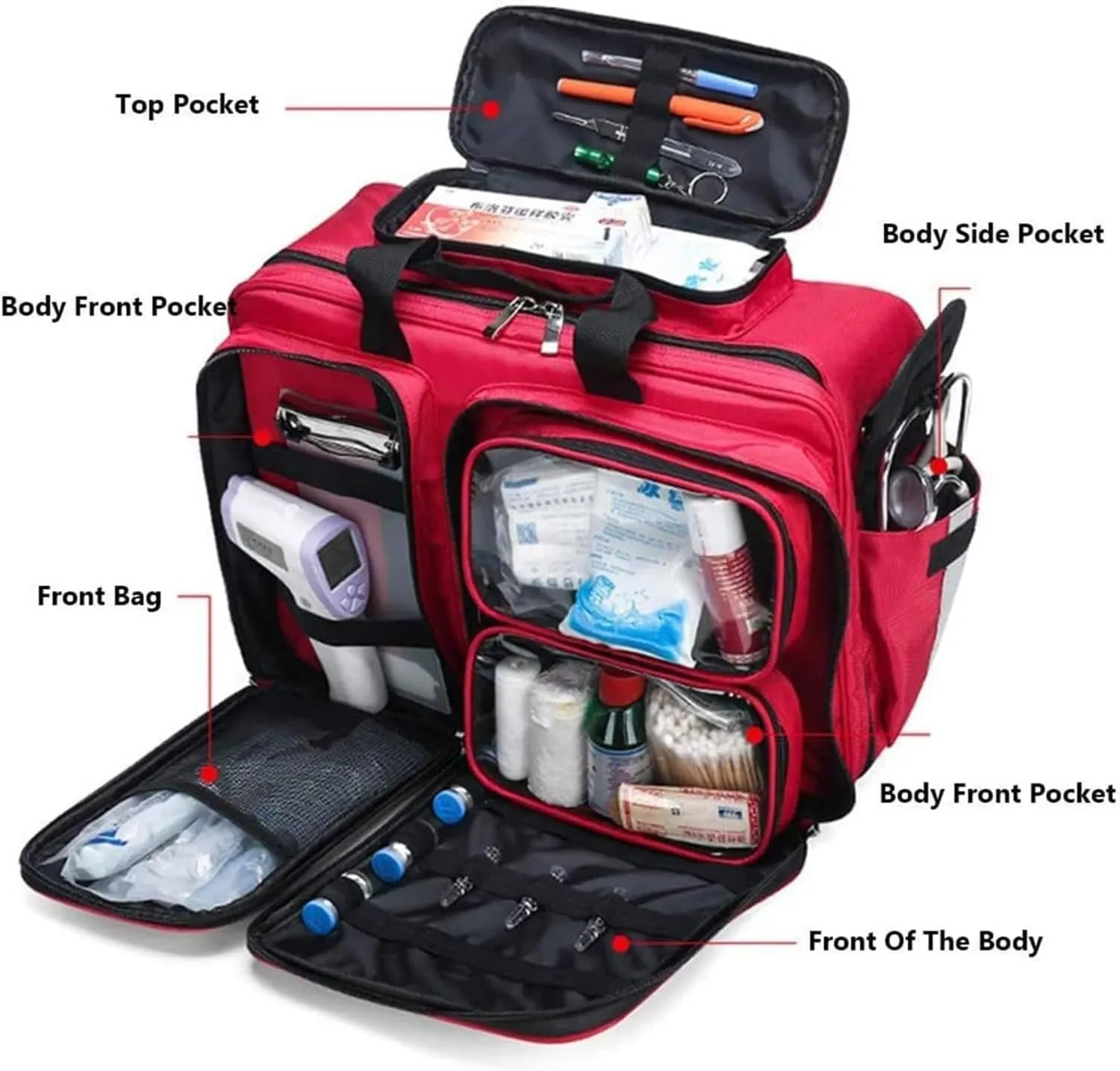 Suitable for EMT, EMS, Paramedic Wheeled Medical Trolley Bag Professional First Aid Bag with Internal Dividers, Large Capacity Portable Outdoor Waterproof Emergency First Responder Trauma Bag.,B(B)