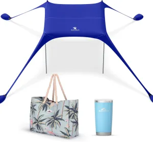 SUN NINJA Beach Tent Bundle with XL Beach Tote and 20oz Tumbler, UPF 50  Sun Protection, Easy Setup, Portable, Spacious & Organized, Refreshing Drinks All Day - Beach Essentials