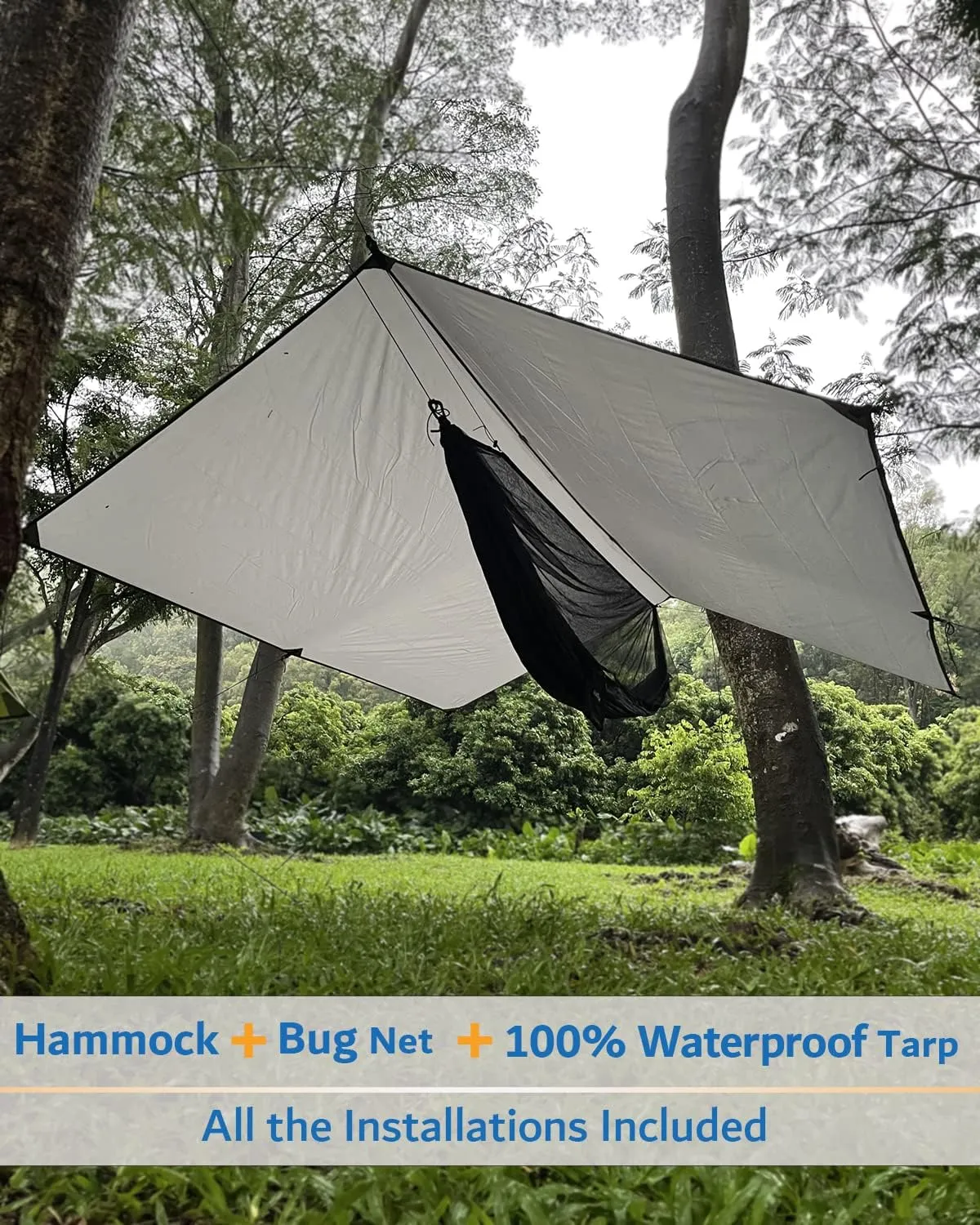 Sunyear Hammock Camping with Rain Fly Tarp and Net, Portable Camping Hammock Double Tree Hammock Outdoor Indoor Backpacking Travel & Survival, 2 Tree Straps,100% Waterproof