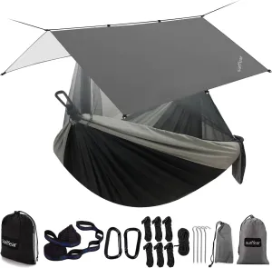 Sunyear Hammock Camping with Rain Fly Tarp and Net, Portable Camping Hammock Double Tree Hammock Outdoor Indoor Backpacking Travel & Survival, 2 Tree Straps,100% Waterproof