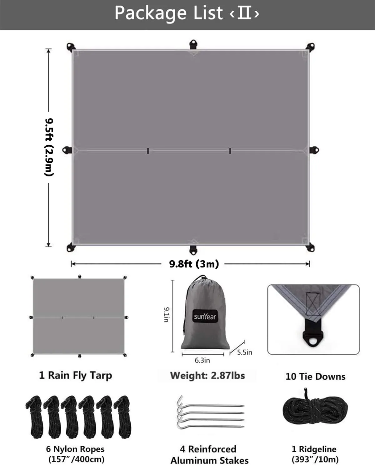 Sunyear Hammock Camping with Rain Fly Tarp and Net, Portable Camping Hammock Double Tree Hammock Outdoor Indoor Backpacking Travel & Survival, 2 Tree Straps,100% Waterproof