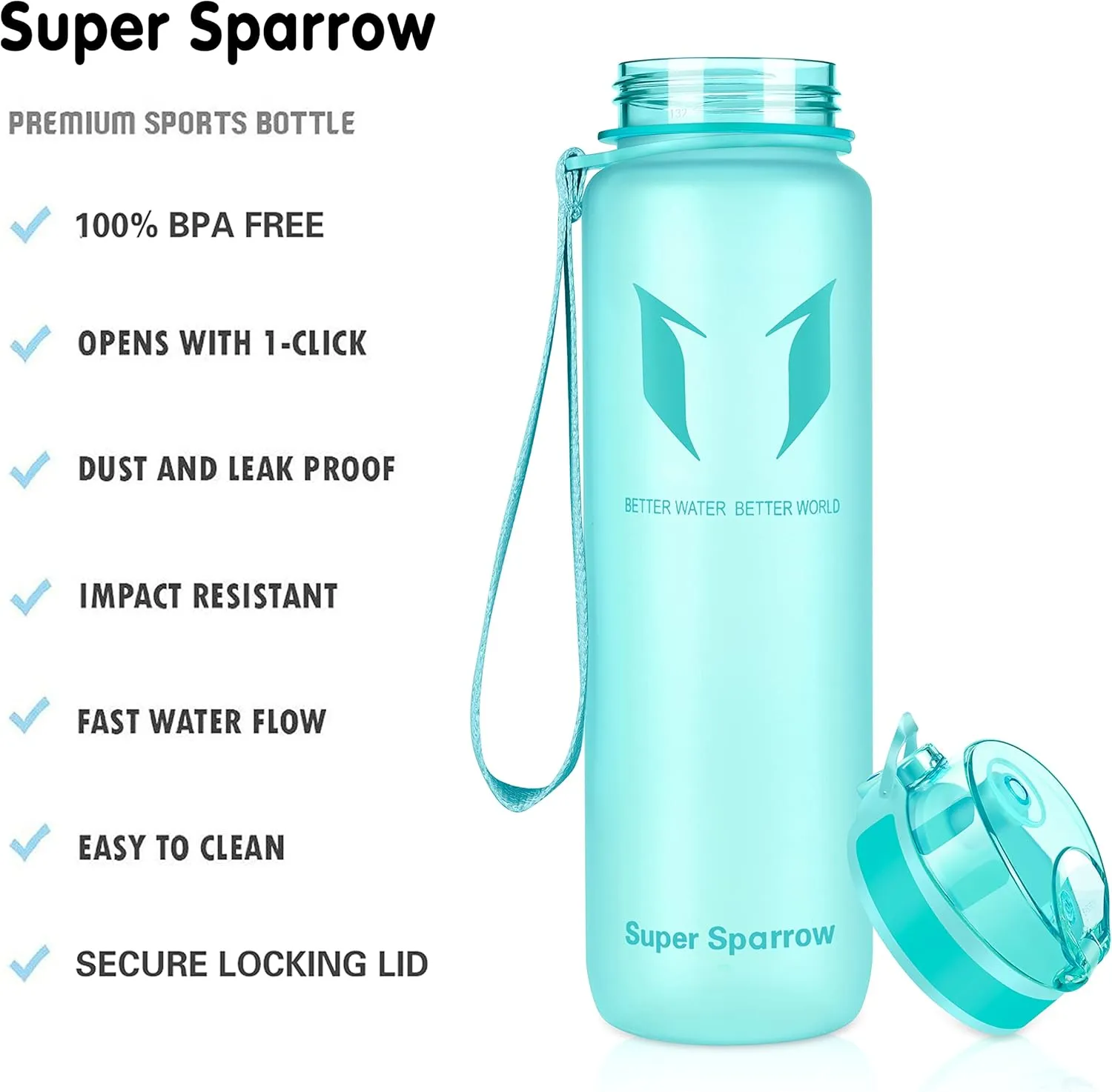 Super Sparrow Water Bottle - 12 oz/17 oz/25 oz/32 oz - BPA Free Tritan Water Bottles - One Touch Opening - Leak-proof Plastic Bottle - Kids Water Bottle for Office, Gym, Outdoor, Sports