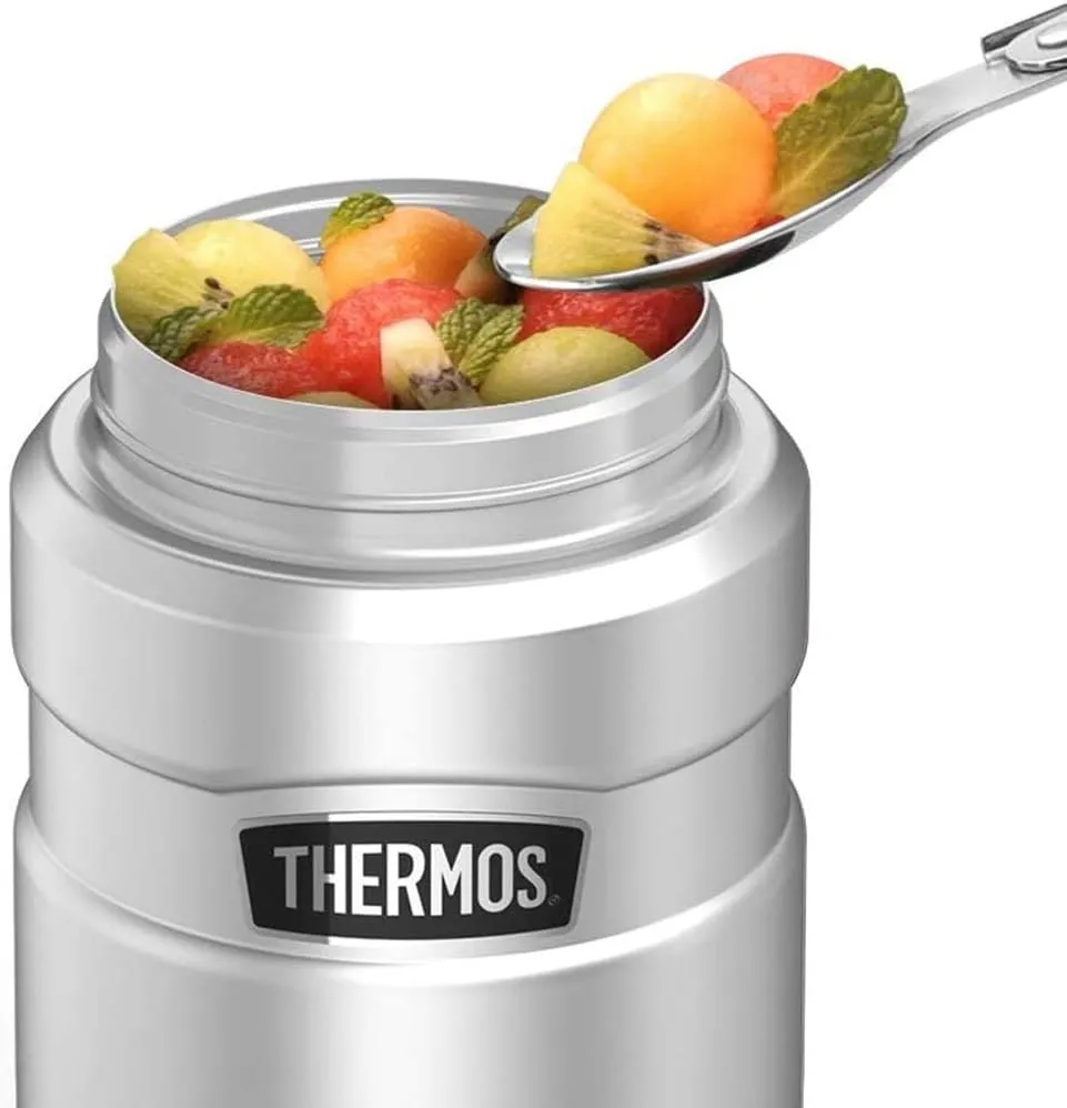 Superman Super Mom Shield Logo, THERMOS STAINLESS KING Stainless Steel Food Jar with Folding Spoon, Vacuum insulated & Double Wall, 16oz