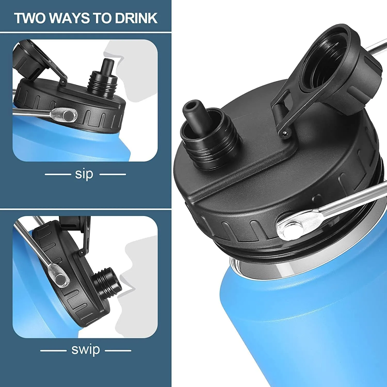 Sursip One Gallon Insulated Water Jug wtih Straw,128 Oz Water Bottle,18/8 Food-grade,Keep Drinking Hot and Cold,Sweat Proof,Great for Travel/Hiking/Camping/Sports/Gaming/Gift(Grey)