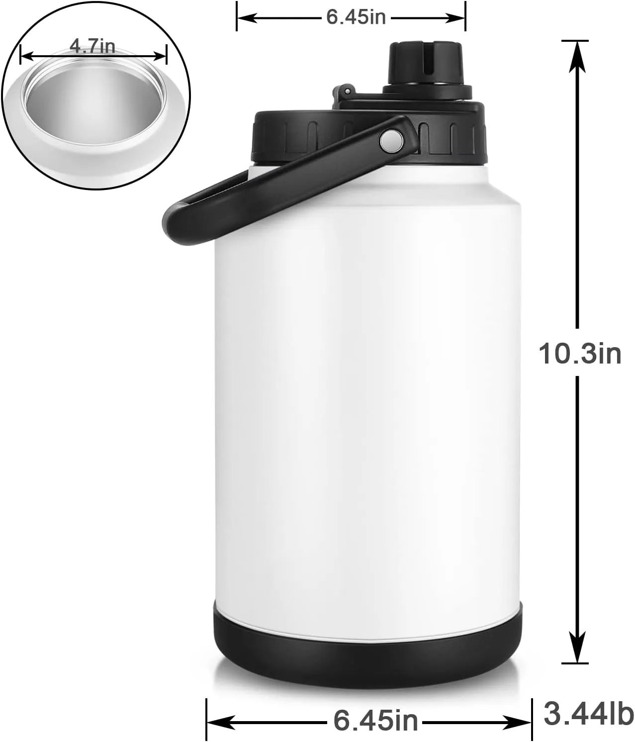 Sursip One Gallon Insulated Water Jug wtih Straw,128 Oz Water Bottle,18/8 Food-grade,Keep Drinking Hot and Cold,Sweat Proof,Great for Travel/Hiking/Camping/Sports/Gaming/Gift(Grey)