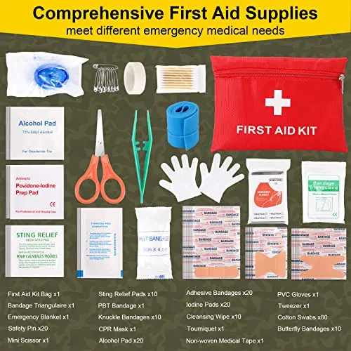Survival First Aid Kit,248PCS Survival Tools Camping Essentials Tactical Gear