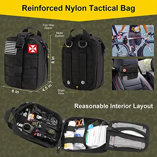 Survival First Aid Kit,248PCS Survival Tools Camping Essentials Tactical Gear