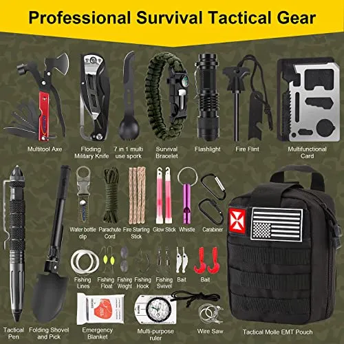 Survival First Aid Kit,248PCS Survival Tools Camping Essentials Tactical Gear