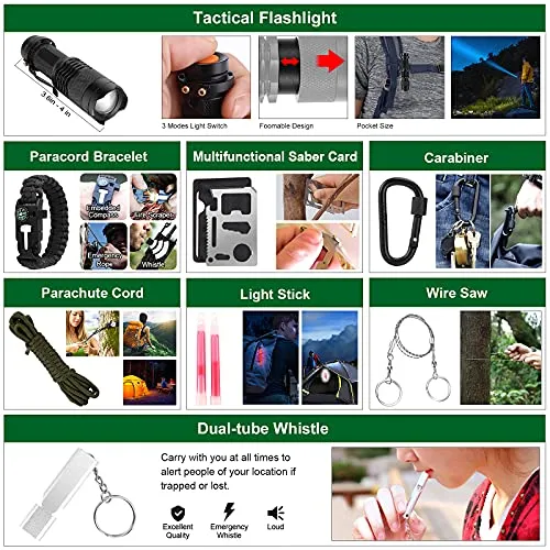 Survival Kit & First Aid Kit,142Pcs Professional Survival Gear & Equipment