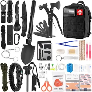 Survival Kit & First Aid Kit,142Pcs Professional Survival Gear & Equipment
