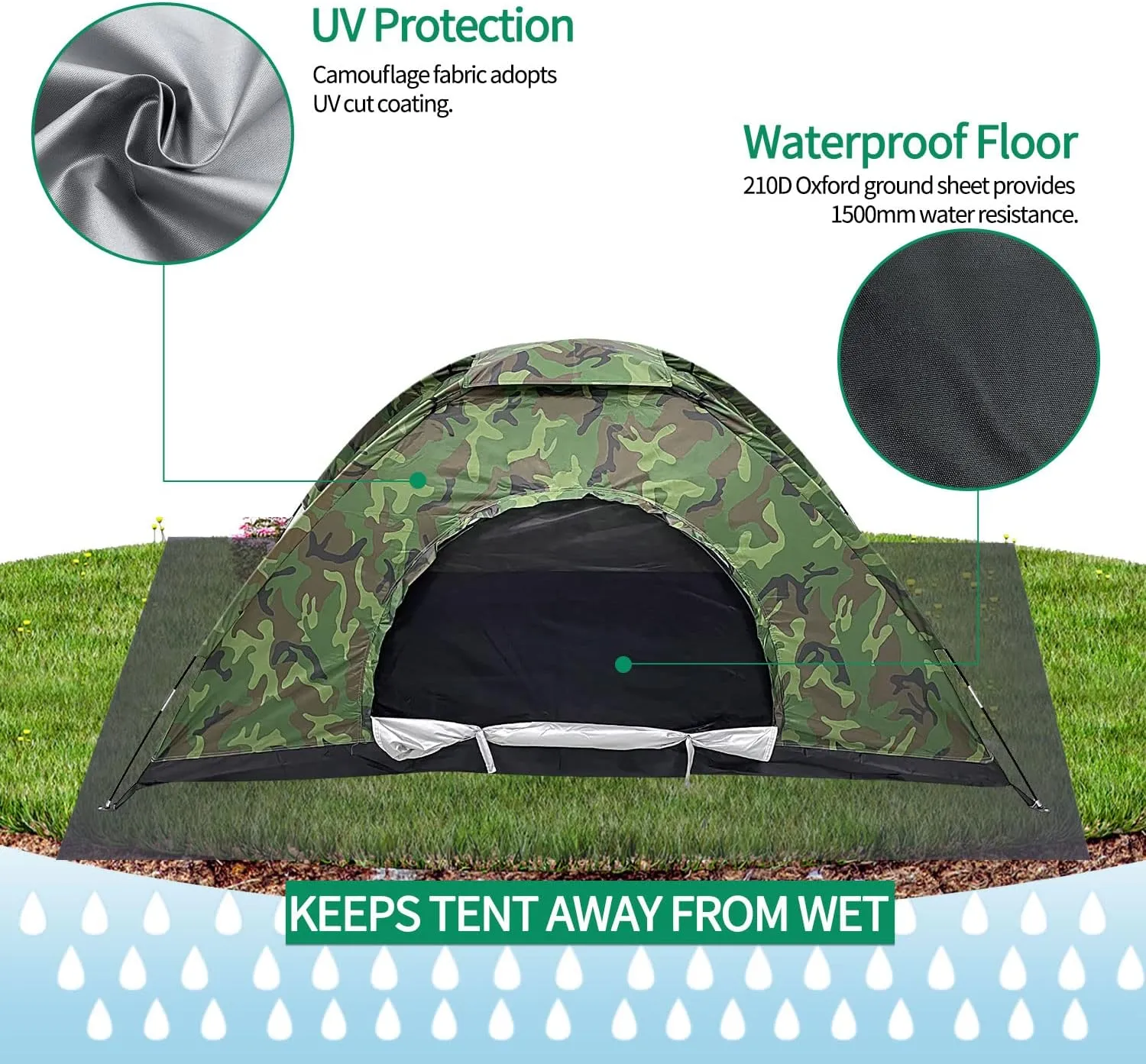 Sutekus Camping Tent Lightweight Backpacking Tent Camouflage Outdoor Equipment for Camping Hiking Biking Trip Upgraded Large Space