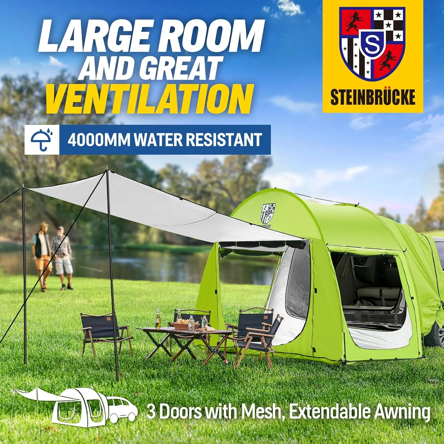 SUV Tent - Car Camping Tent 1-4 Person, PU4000mm Waterproof, Easy Setup, Extra Large Space for Family Camping, Hiking, and Outdoor Adventures