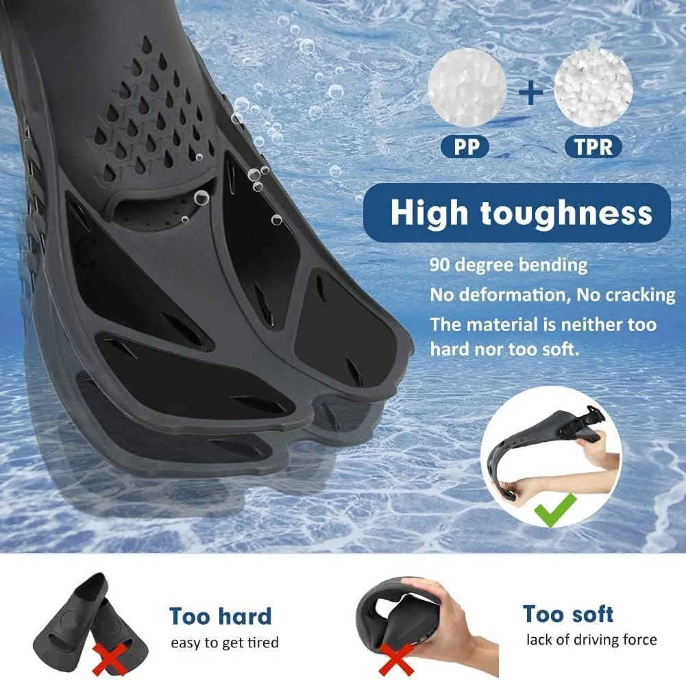 Swim Fins Snorkel Fins Snorkeling Gear Flippers for Swimming Short Diving Fins Travel Size with Mesh Bag Extra Fin Strap Open Heel Adjustable