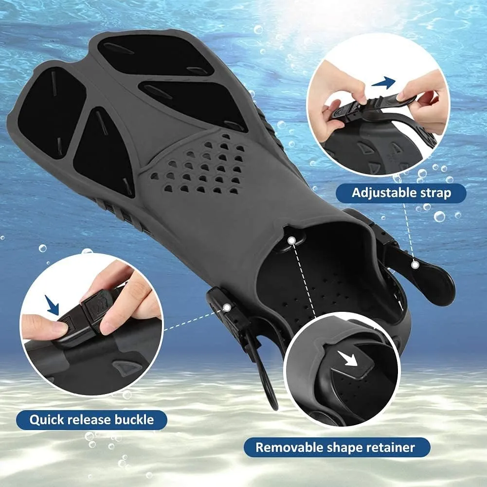 Swim Fins Snorkel Fins Snorkeling Gear Flippers for Swimming Short Diving Fins Travel Size with Mesh Bag Extra Fin Strap Open Heel Adjustable