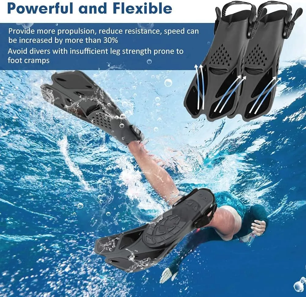 Swim Fins Snorkel Fins Snorkeling Gear Flippers for Swimming Short Diving Fins Travel Size with Mesh Bag Extra Fin Strap Open Heel Adjustable