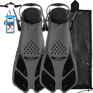 Swim Fins Snorkel Fins Snorkeling Gear Flippers for Swimming Short Diving Fins Travel Size with Mesh Bag Extra Fin Strap Open Heel Adjustable