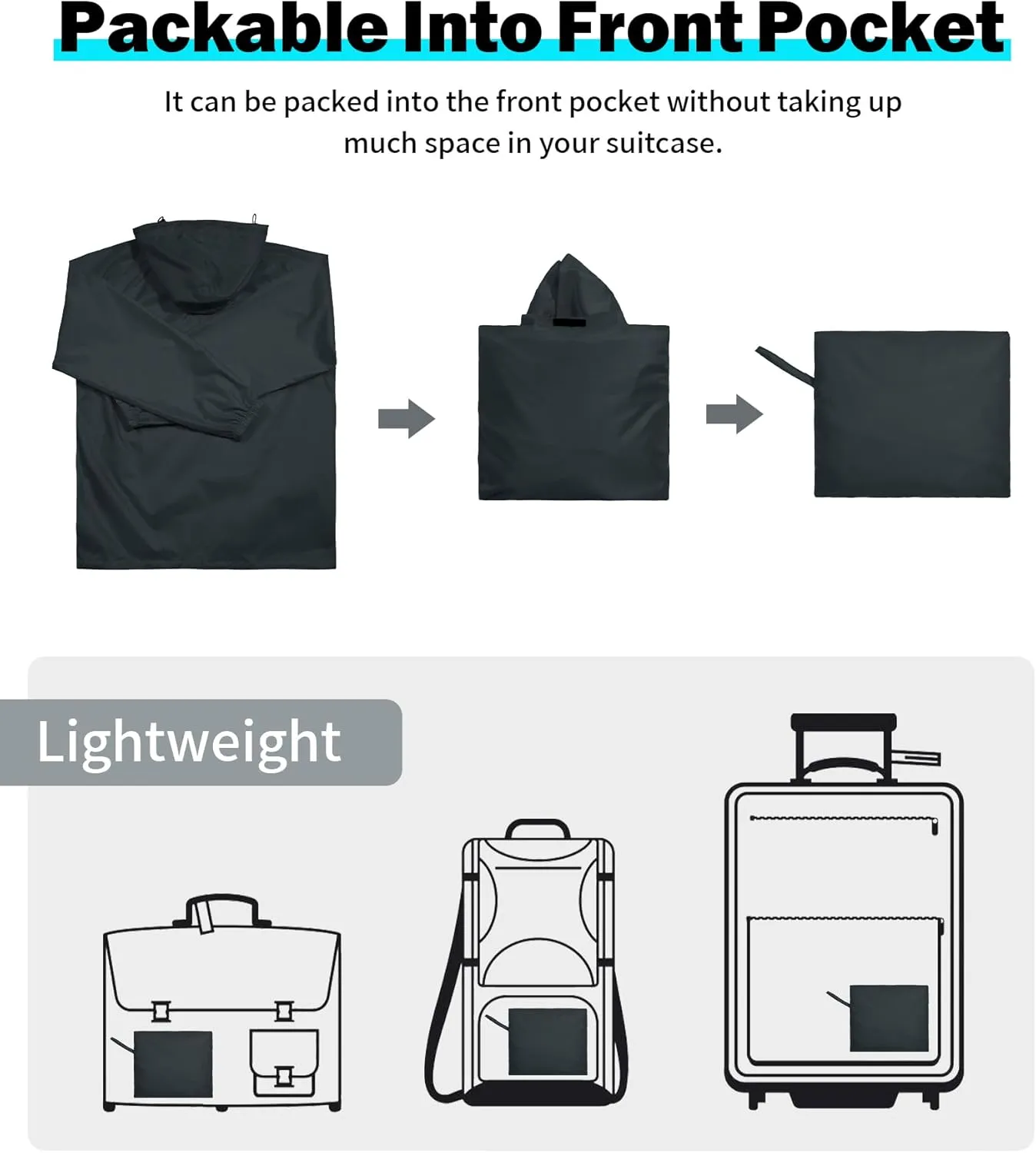 SWISSWELL Men's Rain Jacket Waterproof Lightweight Packable Pullover Windbreaker with Hood for Travel Hiking Golf
