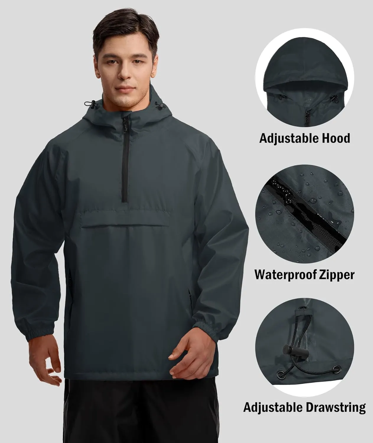 SWISSWELL Men's Rain Jacket Waterproof Lightweight Packable Pullover Windbreaker with Hood for Travel Hiking Golf